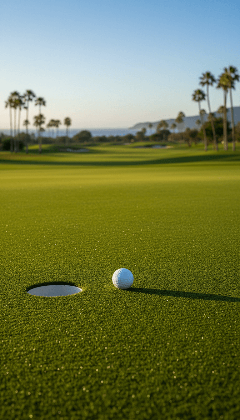Golf ball positioned near the hole on putting green